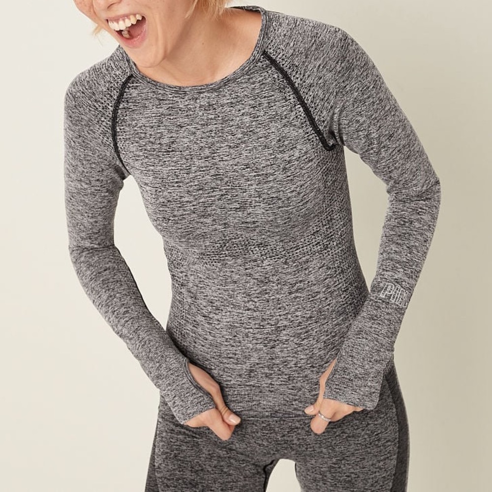 🌟SALE🌟NWOT PINK Victoria’s Secret Seamless Workout Crew, Heathered Black
